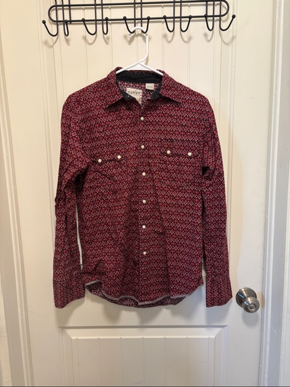 Roper Burgundy Patterned Long-Sleeve Button-Down Shirt